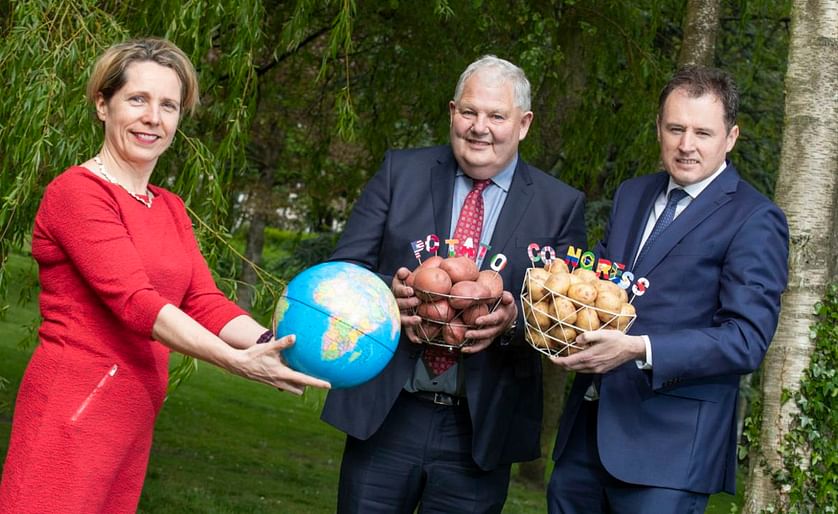 Tara McCarthy, CEO of Bord Bia, Michael Hoey, president of the Irish Potato Federation and Minister for Agriculture, Food and the Marine Charlie McConalogue.