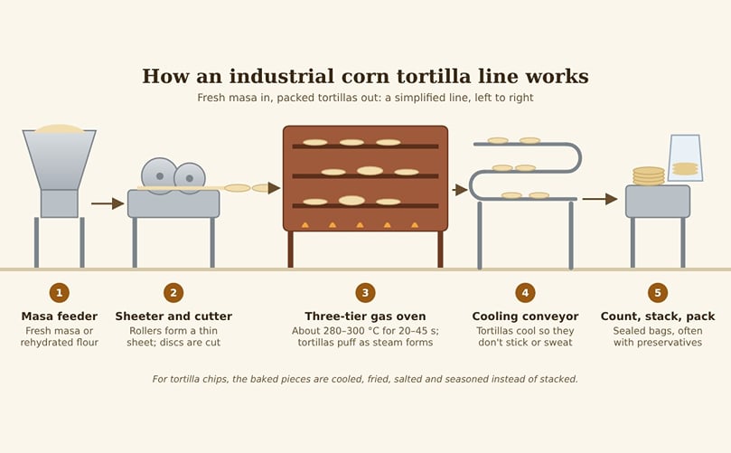 How an industrial corn tortilla production line works How an industrial corn tortilla production line works
