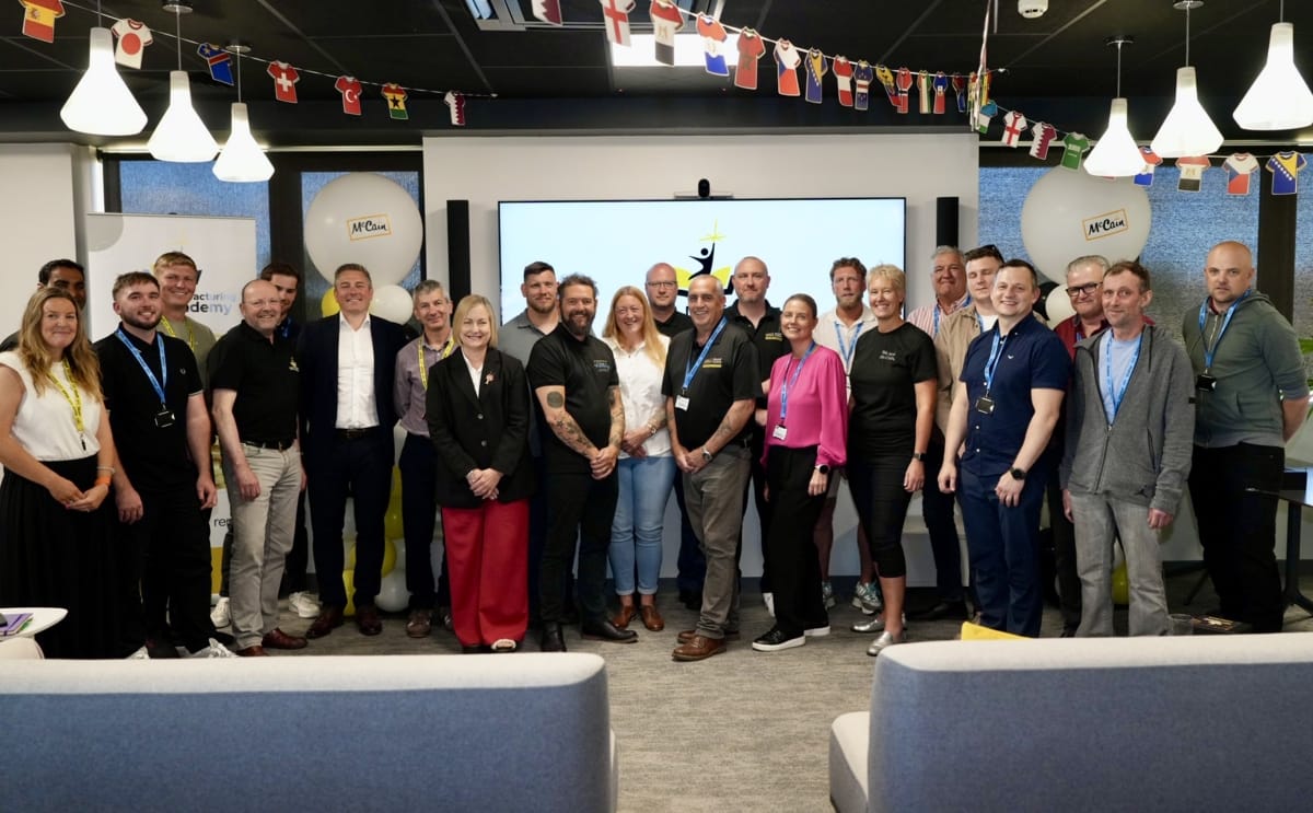 Colleagues graduating from McCain Foods's Manufacturing Academy celebrate the completion of nationally recognised NVQ qualifications during a graduation ceremony at the company's Scarborough headquarters.