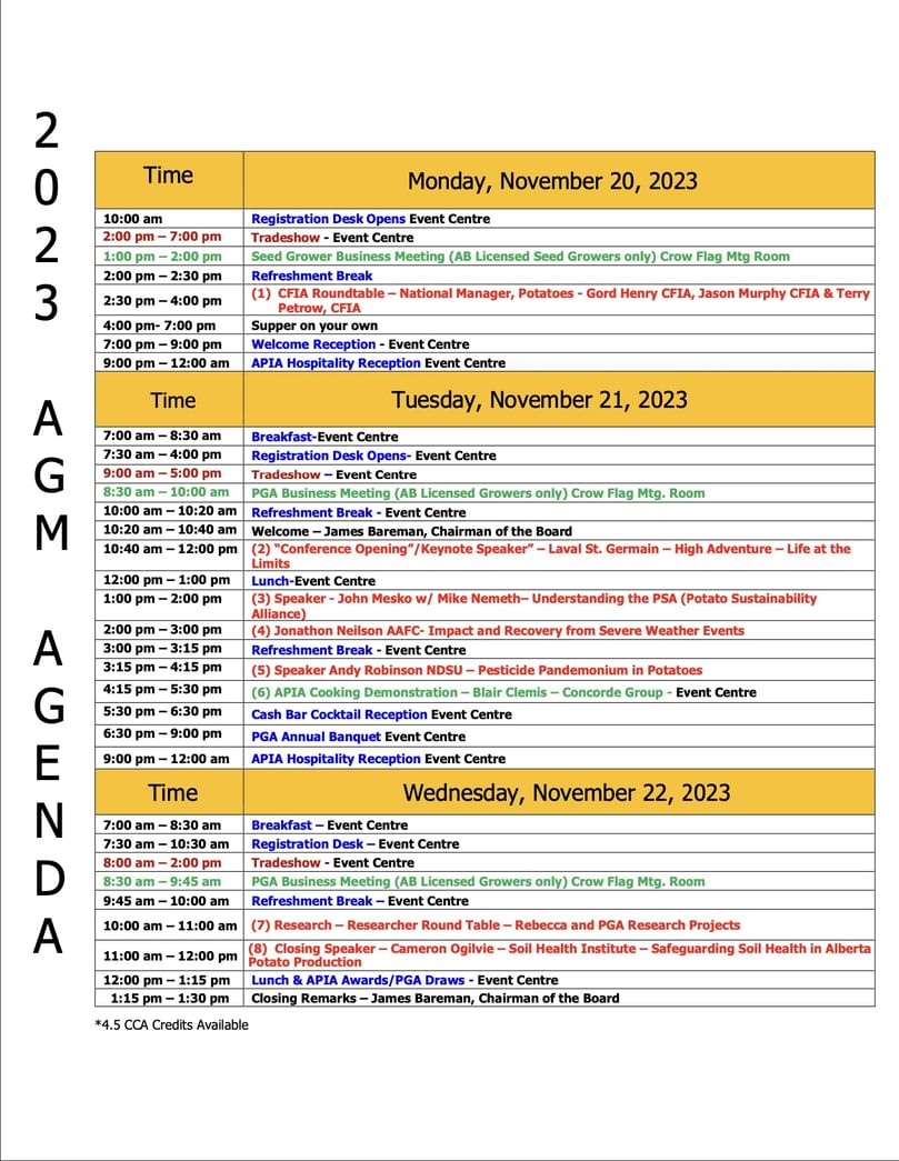 2023 Alberta Potato Conference & Tradeshow- Agenda