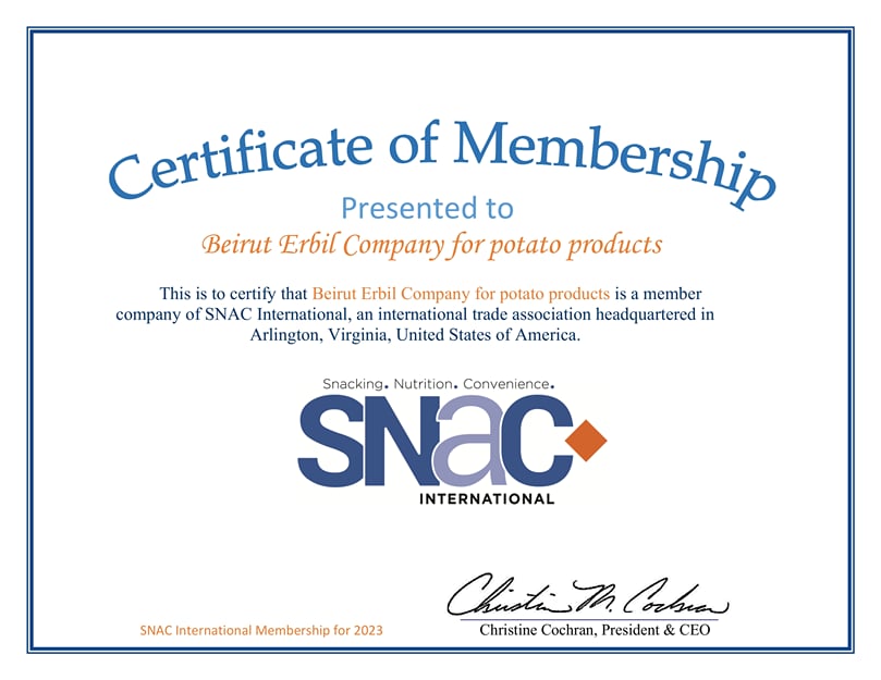 Certificate of Membership presented to BEPPCO for it's potato products Certificate of Membership presented to BEPPCO for it's potato products