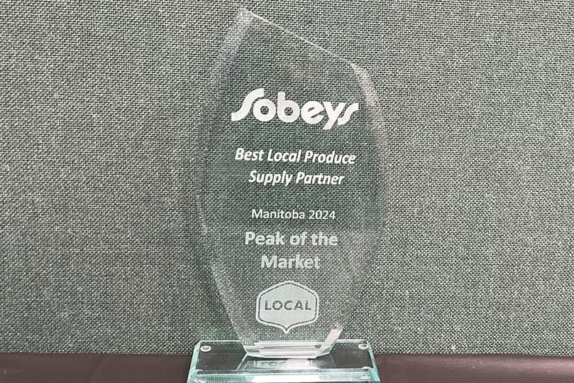 The Sobeys 2024 Best Local Produce Supply Partner – Manitoba award presented to Peak of the Market for outstanding commitment to local produce. The Sobeys 2024 Best Local Produce Supply Partner – Manitoba award presented to Peak of the Market for outstanding commitment to local produce.