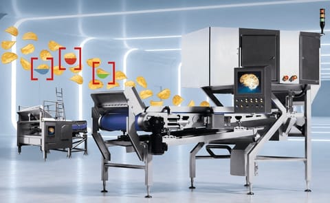 The new Sherlock Belt Compact combines in-flight inspection, 4K RGB imaging and AI-powered deep learning to improve sorting precision for potato chips, snacks and other small food products. The new Sherlock Belt Compact combines in-flight inspection, 4K RGB imaging and AI-powered deep learning to improve sorting precision for potato chips, snacks and other small food products.