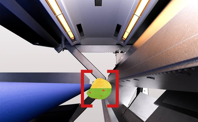 Sherlock Belt Compact inspects products in free flight rather than on the belt, enabling background-free image acquisition and more precise sorting decisions Sherlock Belt Compact inspects products in free flight rather than on the belt, enabling background-free image acquisition and more precise sorting decisions
