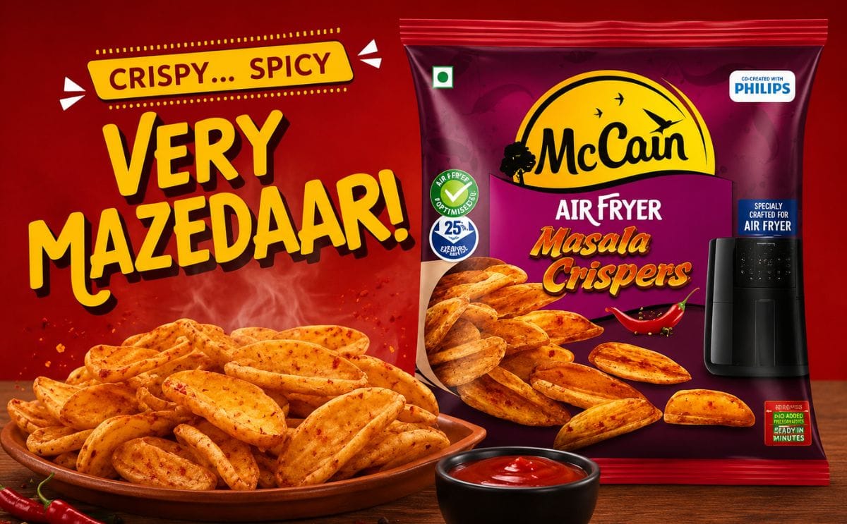 McCain Foods India's Air Fryer Masala Crispers are designed specifically for air fryer cooking, combining a V-shaped format with bold masala flavour and enhanced crispiness. McCain Foods India's Air Fryer Masala Crispers are designed specifically for air fryer cooking, combining a V-shaped format with bold masala flavour and enhanced crispiness.