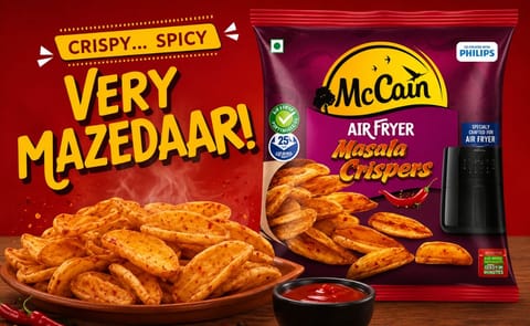 McCain Foods India's Air Fryer Masala Crispers are designed specifically for air fryer cooking, combining a V-shaped format with bold masala flavour and enhanced crispiness. McCain Foods India's Air Fryer Masala Crispers are designed specifically for air fryer cooking, combining a V-shaped format with bold masala flavour and enhanced crispiness.