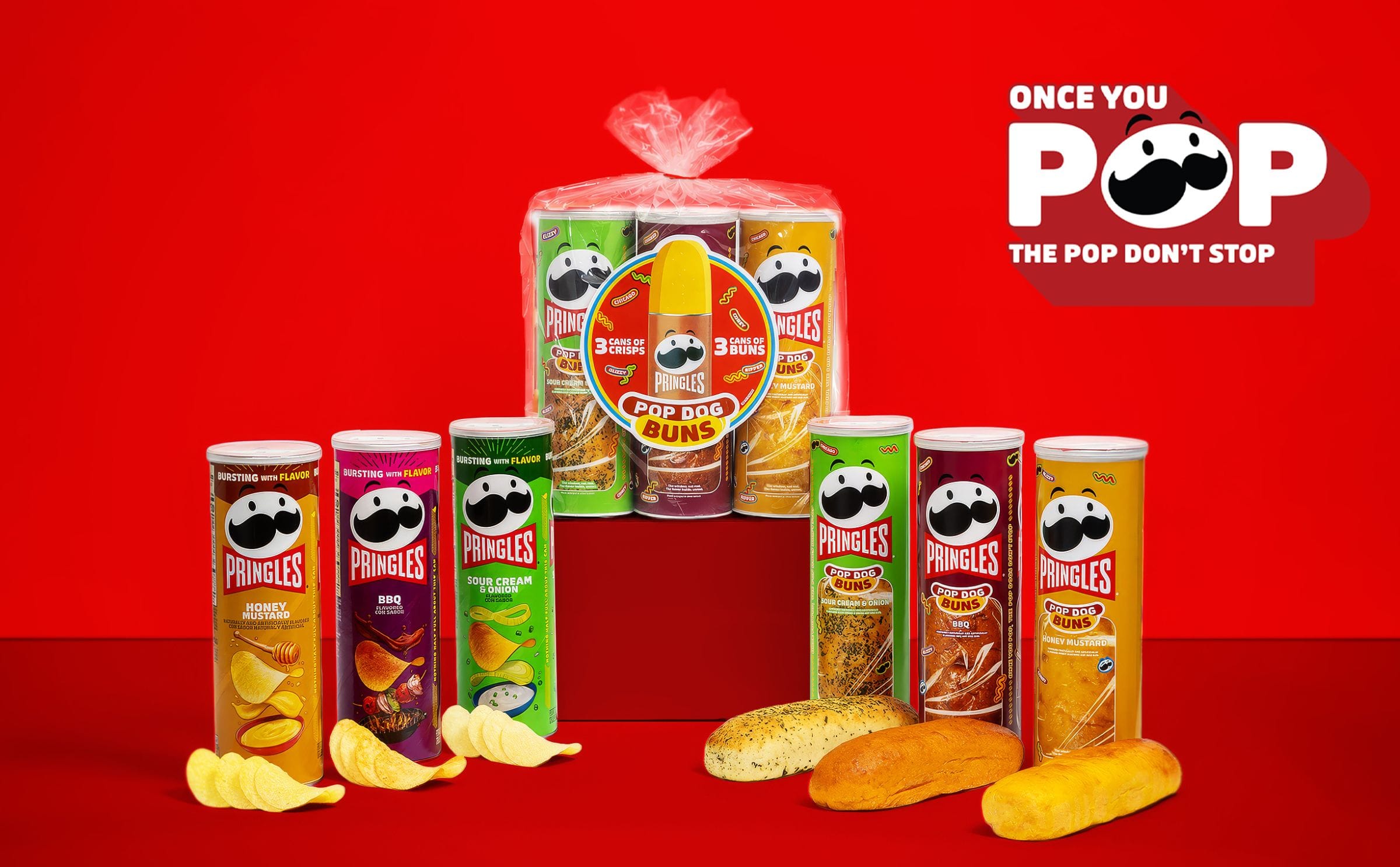 Turning the bun into the top dog with limited-edition potato-based buns in three delicious Pringles flavors: Sour Cream & Onion, BBQ and Honey Mustard