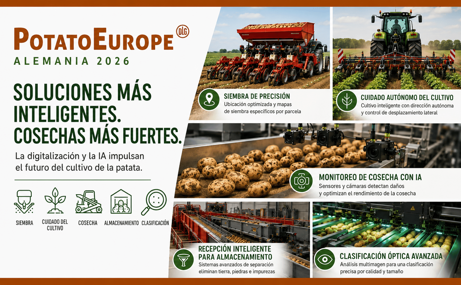 PotatoEurope Alemania 2026 destaca cómo las tecnologías digitales, la maquinaria de precisión y la inteligencia artificial están impulsando avances en siembra, cuidado del cultivo, cosecha, almacenamiento y clasificación de calidad en toda la cadena de valor de la papa.