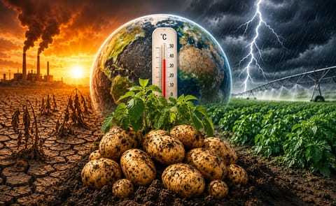 A warming climate is placing potato production under increasing pressure, with rising temperatures, drought, and extreme weather threatening yields, quality, and global food security. A warming climate is placing potato production under increasing pressure, with rising temperatures, drought, and extreme weather threatening yields, quality, and global food security.