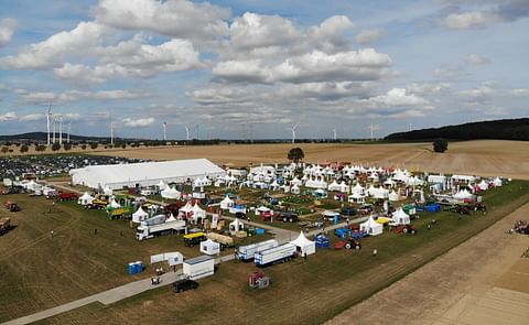 Aerial View of Potato Europe 2022 at Rittergut Bockerode in Springe-Mittelrode near Hanover, Germany Aerial View of Potato Europe 2022 at Rittergut Bockerode in Springe-Mittelrode near Hanover, Germany
