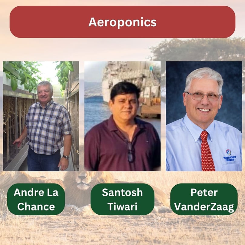 Andre La Chance, Santosh Tiwari, and Peter VanderZaag will lead the Aeroponics workshop at the World Potato Congress 2026 Andre La Chance, Santosh Tiwari, and Peter VanderZaag will lead the Aeroponics workshop at the World Potato Congress 2026