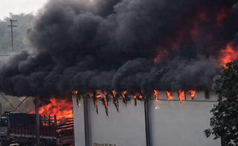 All employees were evacuated safely and the local fire fighters who received assistance of several fire brigade unites from the surrounding area doused the flames after a two-hour-long effort All employees were evacuated safely and the local fire fighters who received assistance of several fire brigade unites from the surrounding area doused the flames after a two-hour-long effort