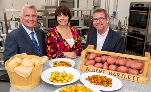 The new development kitchen at Airdrie was opened last month by Andrew Fairlie - chef and Patron of Scotland’s only two Michelin starred restaurant at the Gleneagles Hotel. Ronnie Bartlett, chair of the Albert Bartlett (left) and brand ambassadors Sall The new development kitchen at Airdrie was opened last month by Andrew Fairlie - chef and Patron of Scotland’s only two Michelin starred restaurant at the Gleneagles Hotel. Ronnie Bartlett, chair of the Albert Bartlett (left) and brand ambassadors Sall