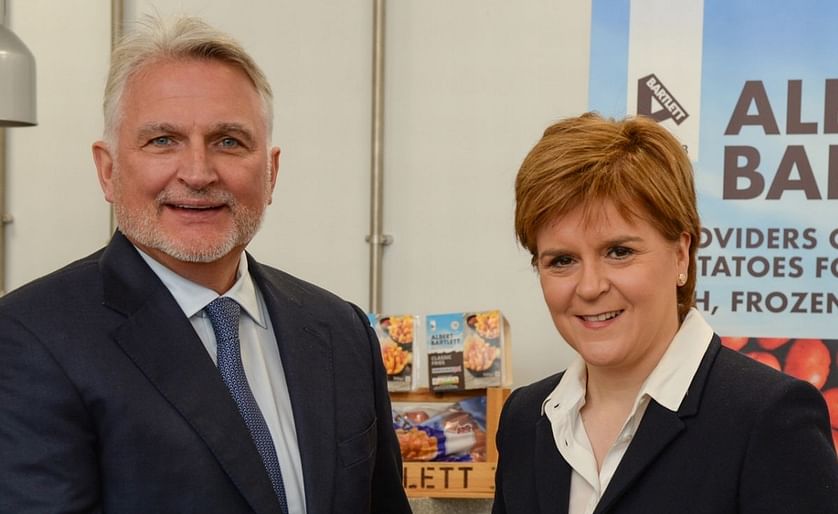 Scotland's First Minister Nicola Sturgeon meets with the potato firm's director Ronnie Bartlett during her visit to the official opening of Albert Bartlett's chilled potato plant