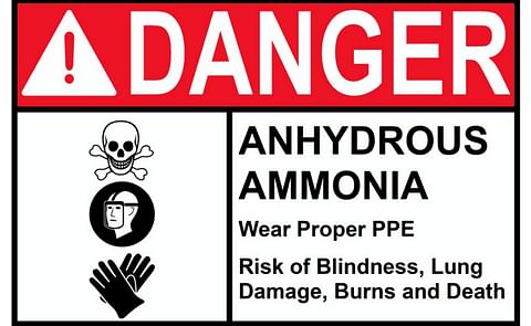 Warning sign for anhydrous ammonia. Warning sign for anhydrous ammonia.