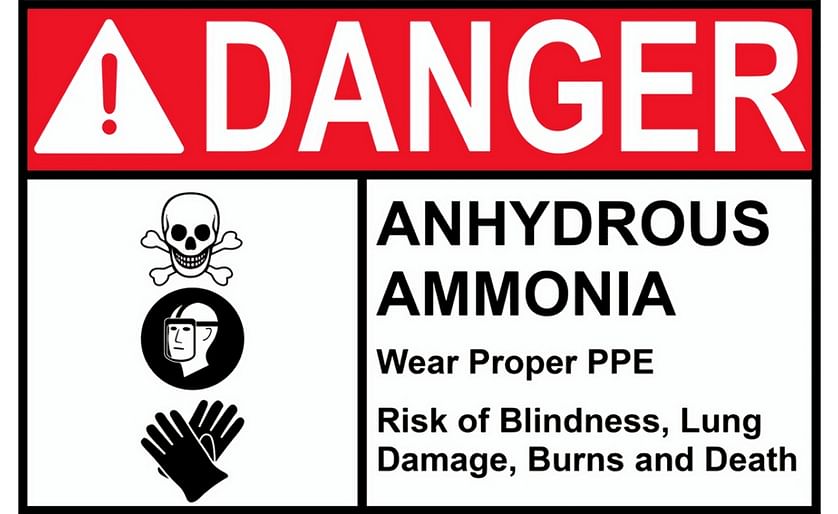 Warning sign for anhydrous ammonia.