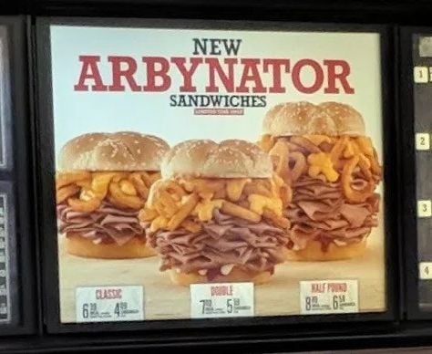 The Arbynator is available in three sizes: the Classic, the Double, and the Half Pound The Arbynator is available in three sizes: the Classic, the Double, and the Half Pound