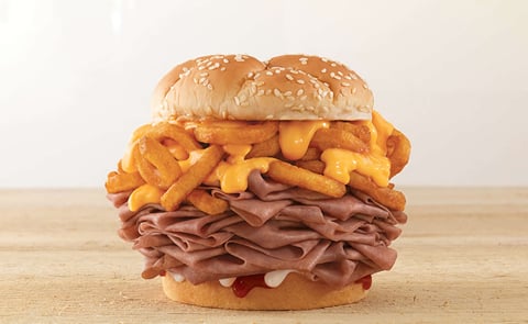 Arby`s is testing a massive sandwich stuffed with curly fries: the Arbynator (Courtesy: Arby's) Arby`s is testing a massive sandwich stuffed with curly fries: the Arbynator (Courtesy: Arby's)