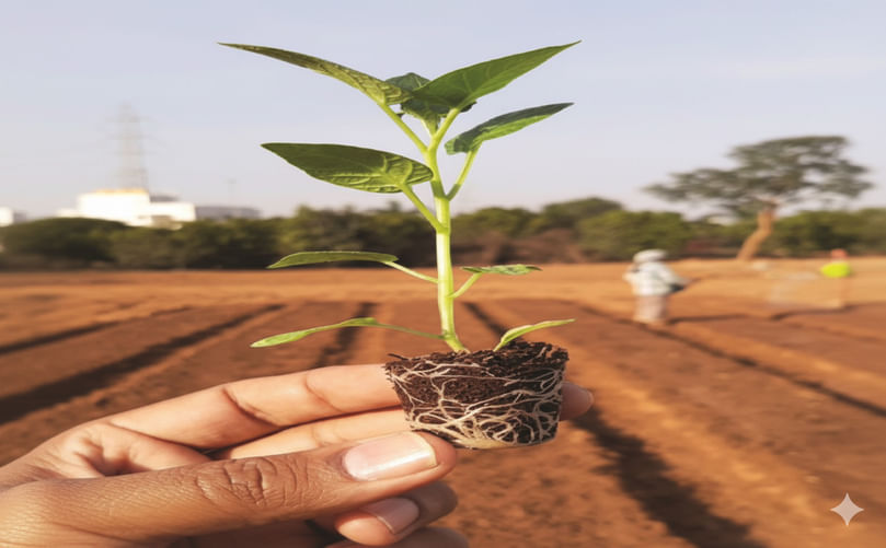 Handheld example of a rooted apical cutting.