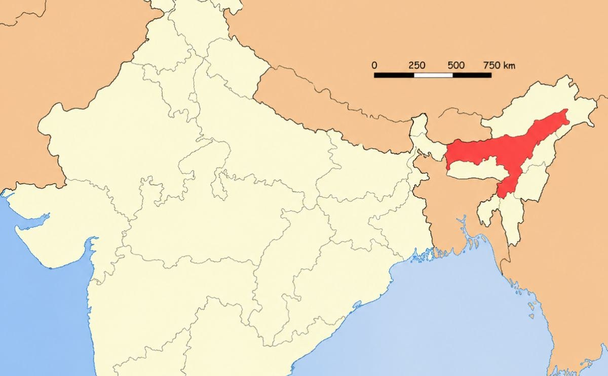 The India State Assam is located in the North-East of India
