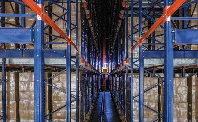 Automated high-density cold storage system. Automated high-density cold storage system.