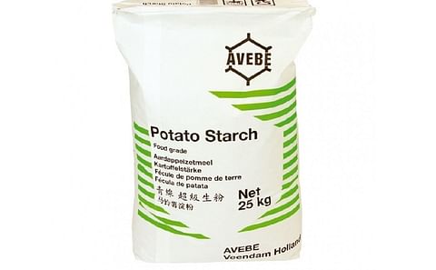 Bag of food grade potato starch produced by Avebe and exported all over the world. Bag of food grade potato starch produced by Avebe and exported all over the world.