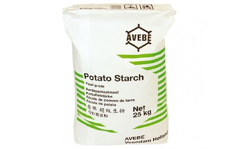 Bag of food grade potato starch produced by Avebe and exported all over the world.