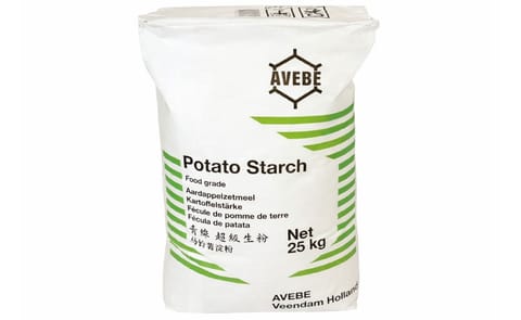 Bag of food grade potato starch produced by Avebe and exported all over the world. Bag of food grade potato starch produced by Avebe and exported all over the world.