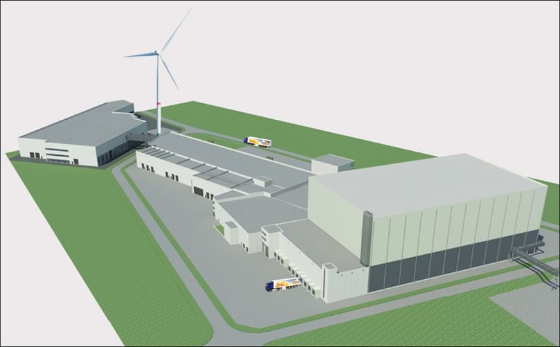 De nieuwe fabriek gezien van de achterzijde.
(Met dank aan: Luc Vandewynckel Architect) De nieuwe fabriek gezien van de achterzijde.
(Met dank aan: Luc Vandewynckel Architect)