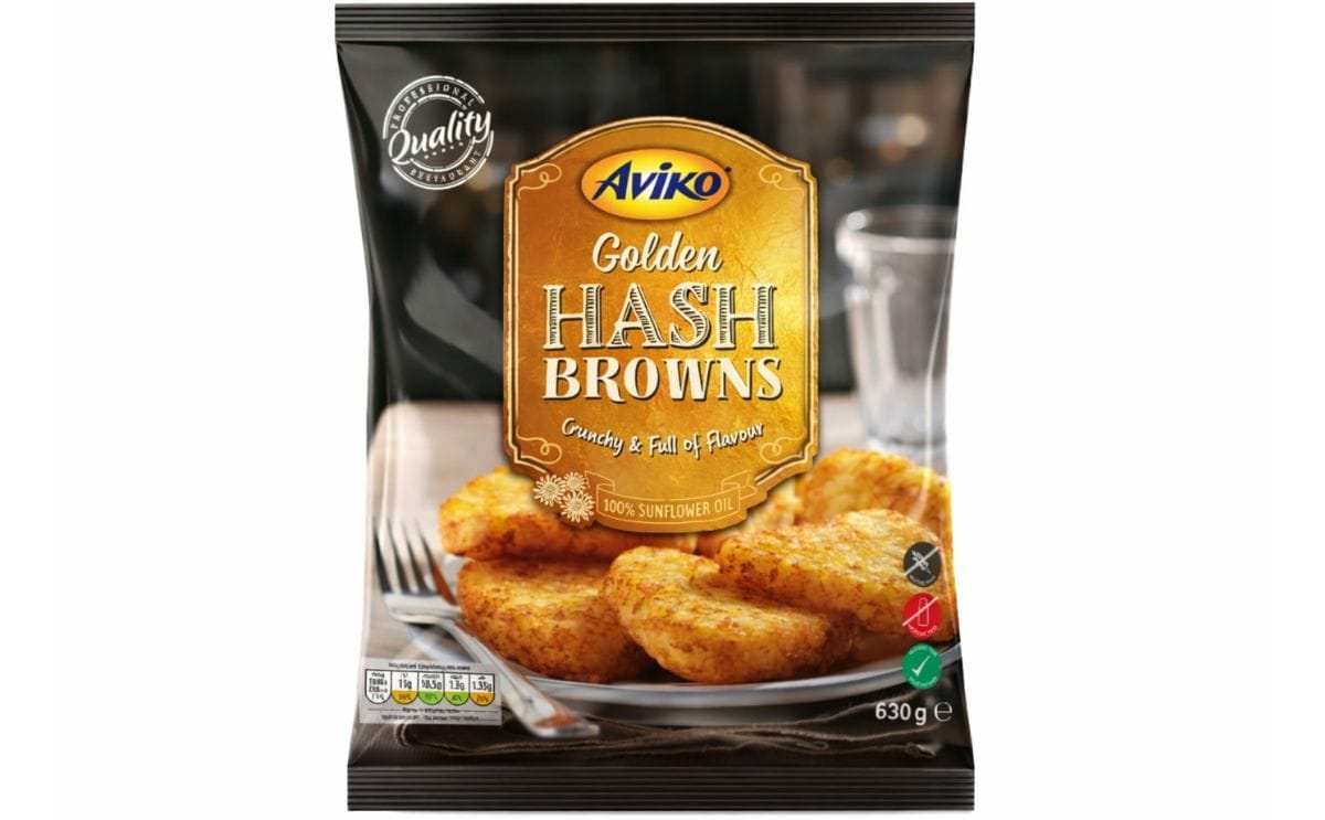 Aviko Golden Hash Browns are available in the United Kingdom in 630g packs (case sizes of 8), retailing at £1.29.