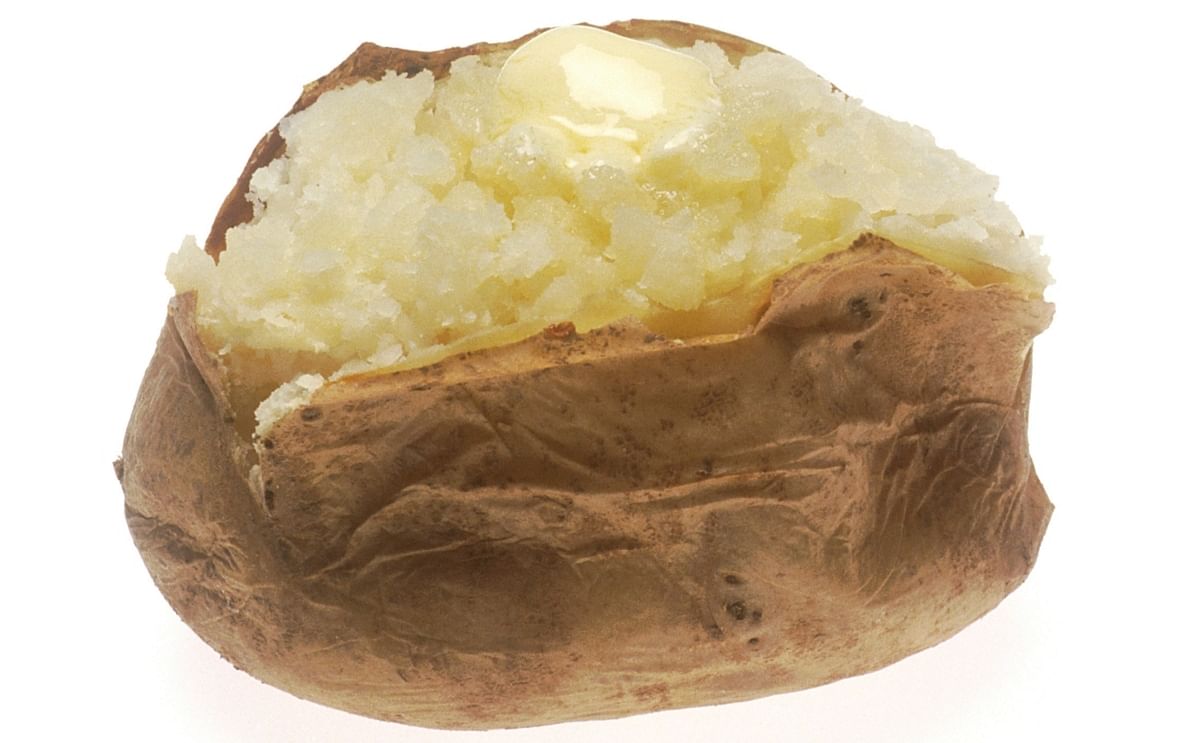 A baked Potato. Potatoes are generally considered a carbohydrate-rich food.