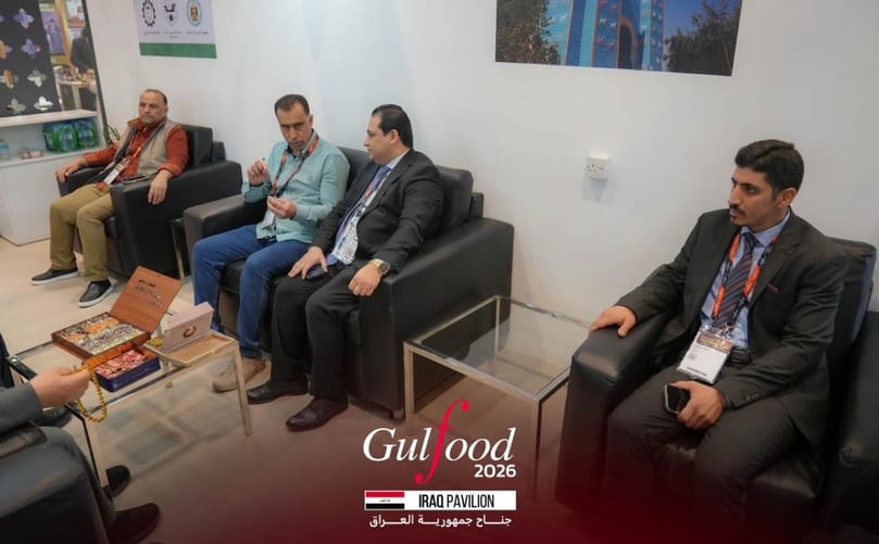 Representatives of Beirut Erbil Company meet with officials and partners at the Iraq Pavilion during Gulfood 2026