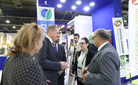 Mr. Shaaban Nahar, Chief Executive Officer of Beirut – Erbil Company, with Mr. Niek Bosmans, Agricultural Counsellor, and Ms. Bertrille Snoeijer, Deputy Consul General, during their visit to the company’s booth at AGRO PACK Erbil. Mr. Shaaban Nahar, Chief Executive Officer of Beirut – Erbil Company, with Mr. Niek Bosmans, Agricultural Counsellor, and Ms. Bertrille Snoeijer, Deputy Consul General, during their visit to the company’s booth at AGRO PACK Erbil.