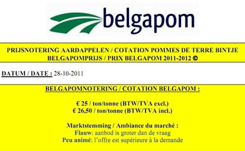Belgapom notering stabiel op € 25,00/ton Belgapom notering stabiel op € 25,00/ton