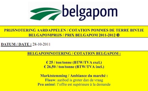 Belgapom notering stabiel op € 25,00/ton Belgapom notering stabiel op € 25,00/ton