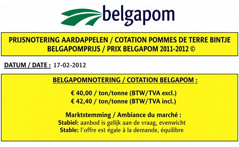 Belgapom notering stabiel op € 40,00/ton Belgapom notering stabiel op € 40,00/ton