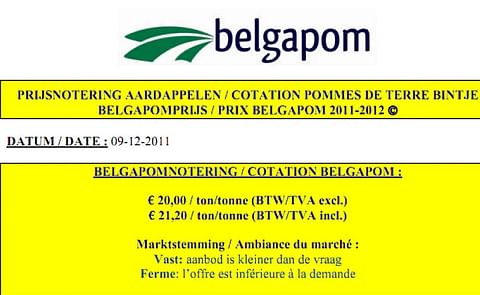 Belgapom waarnemening Challenger/Fontane naar € 30,00/ton;marktstemming veranderd Belgapom waarnemening Challenger/Fontane naar € 30,00/ton;marktstemming veranderd