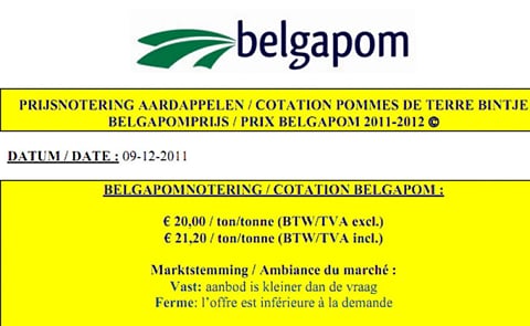 Belgapom waarnemening Challenger/Fontane naar € 30,00/ton;marktstemming veranderd Belgapom waarnemening Challenger/Fontane naar € 30,00/ton;marktstemming veranderd