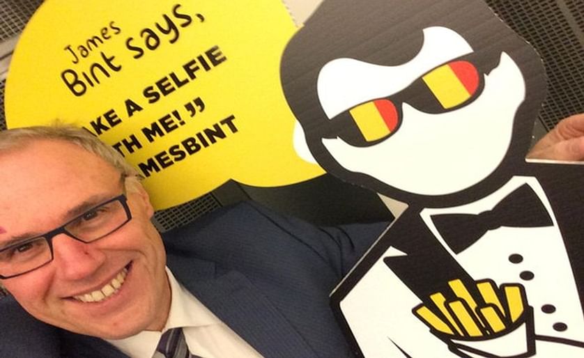 Romain Cools, General Secretary of Industry Association Belgapom, posing for a #selfie with James Bint, the cartoon character with a ‘license to fry’ and the global ambassador for Belgian fries.