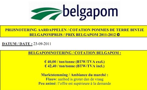 Belgapom prijs zakt naar € 40,00 / ton Belgapom prijs zakt naar € 40,00 / ton