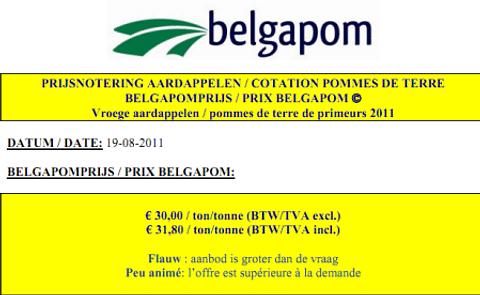 Belgapom notering blijft € 30,00 / ton Belgapom notering blijft € 30,00 / ton