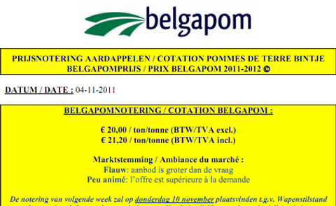 Belgapom notering zakt naar € 20,00 per ton Belgapom notering zakt naar € 20,00 per ton