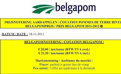 Belgapom notering blijft € 20,00/ton Belgapom notering blijft € 20,00/ton