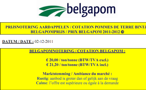 Belgapom notering nog steeds € 20,00/ton Belgapom notering nog steeds € 20,00/ton