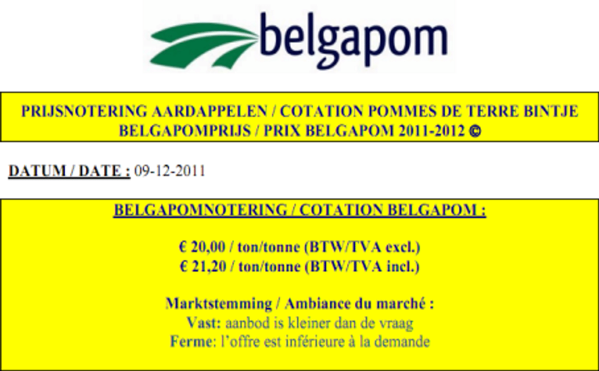 Belgapom waarnemening Challenger/Fontane naar € 30,00/ton;marktstemming veranderd