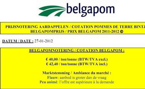 Belgapom notering zakt naar € 40,00 per ton Belgapom notering zakt naar € 40,00 per ton
