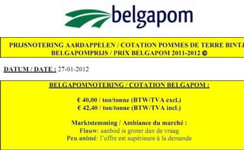 Belgapom notering zakt naar € 40,00 per ton Belgapom notering zakt naar € 40,00 per ton