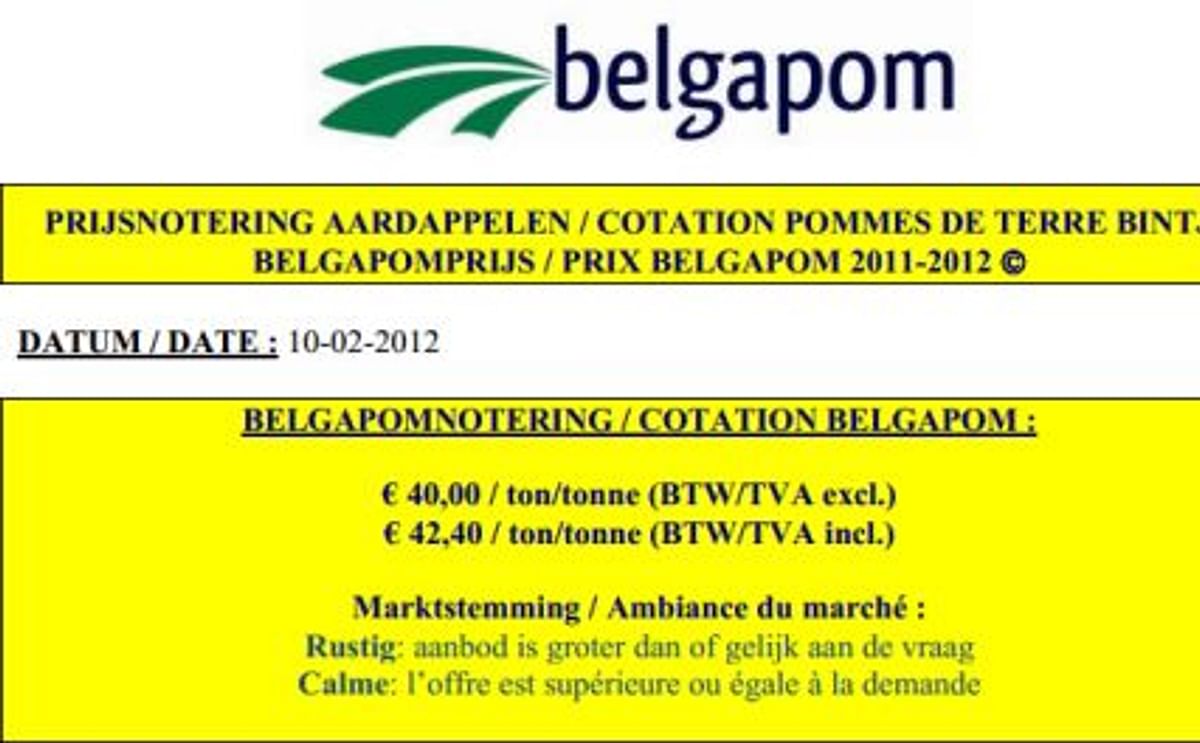 Belgapom notering blijft € 40,00/ton