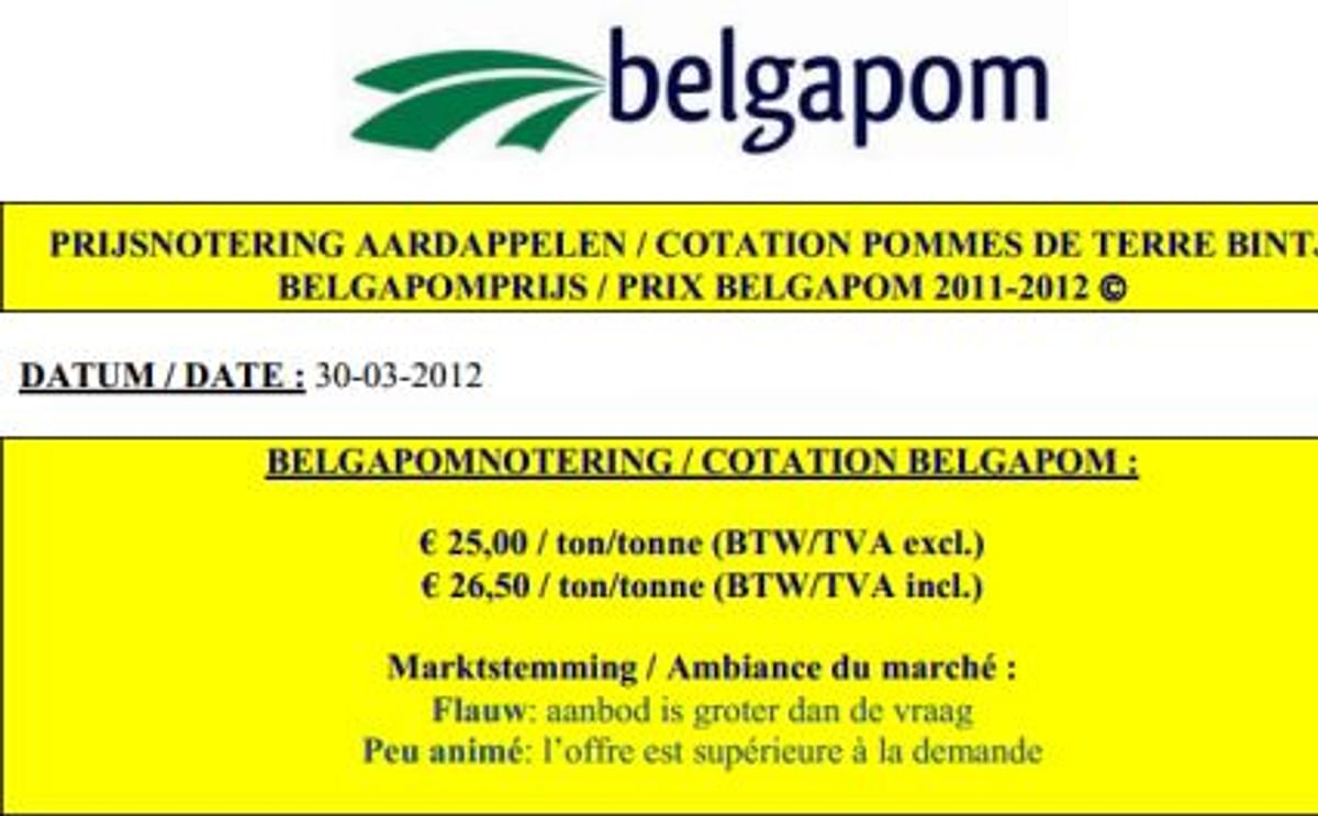 Belgapom notering 30 maart: € 25,00 /ton