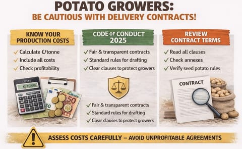 Belpotato advises Belgian potato growers to base contract decisions on realistic production costs per tonne and to carefully assess contract terms and acreage planning as market conditions remain challenging Belpotato advises Belgian potato growers to base contract decisions on realistic production costs per tonne and to carefully assess contract terms and acreage planning as market conditions remain challenging